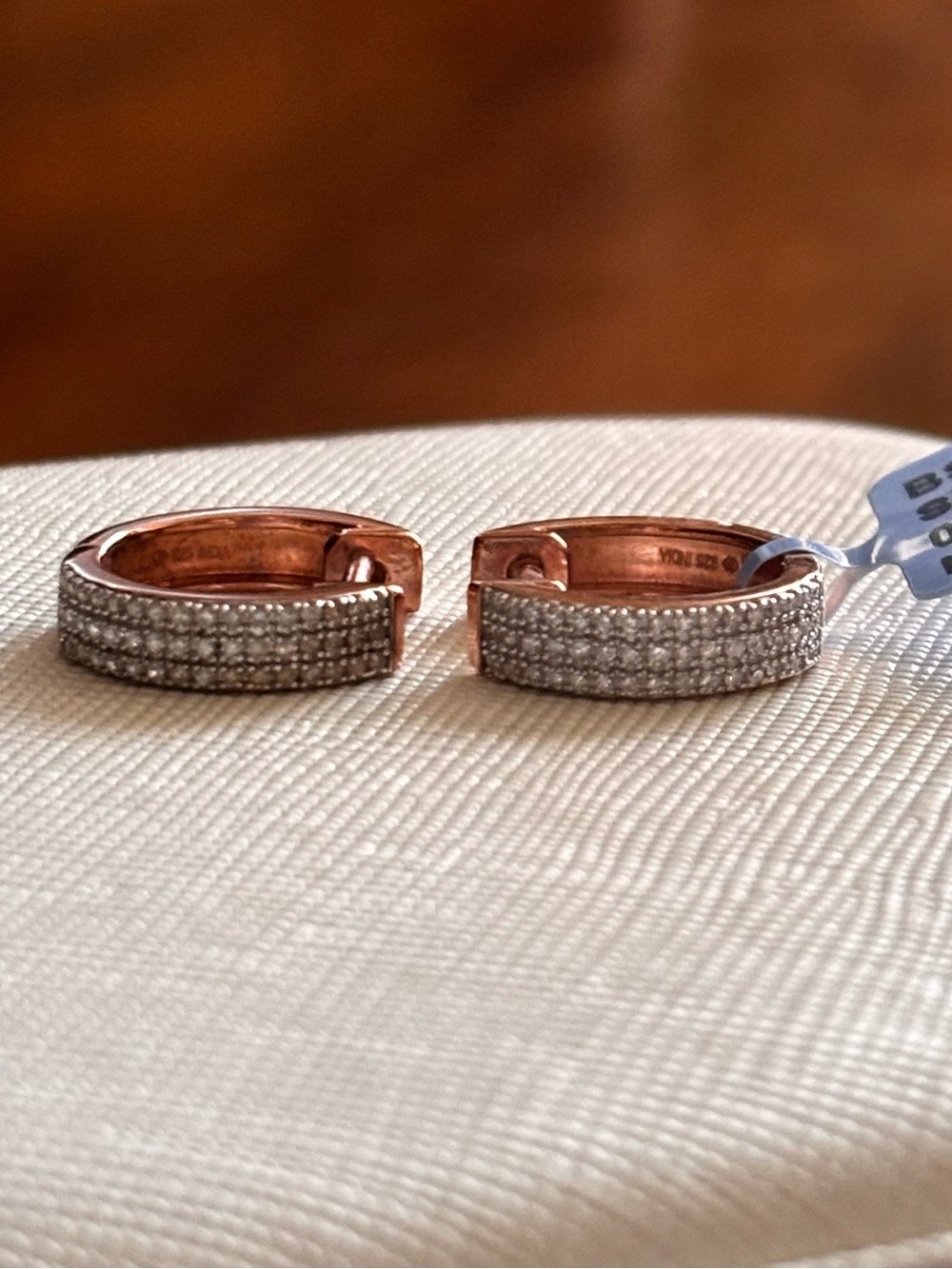 Rose Gold over Sterling Silver 925 Pavé Huggie Hoop Earrings with diamonds